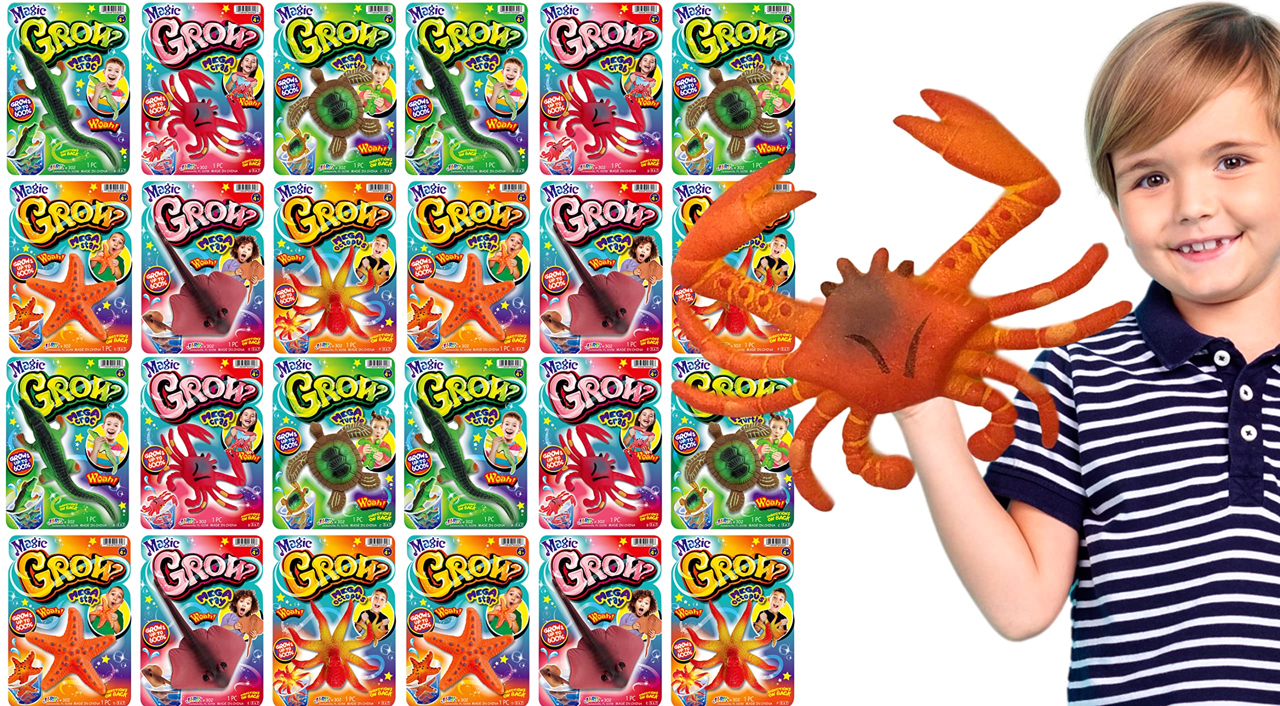 JA-RUMagic Grow Water Growing Toys (24 Units) Jumbo Growing Sea Creatures Toys for Kids. Water Expanding Bulk Ocean Themed Party Favors & Easter Basket Stuffers. 302-24p