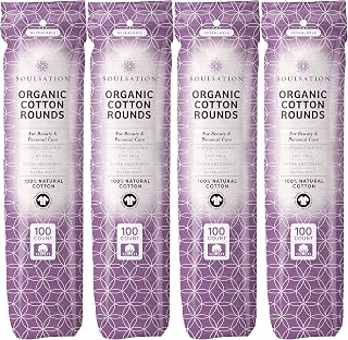 SOULSATION Organic Cotton Rounds 400 Count - Lint-Free Hypoallergenic Makeup Remover Pads, GOTS Certified