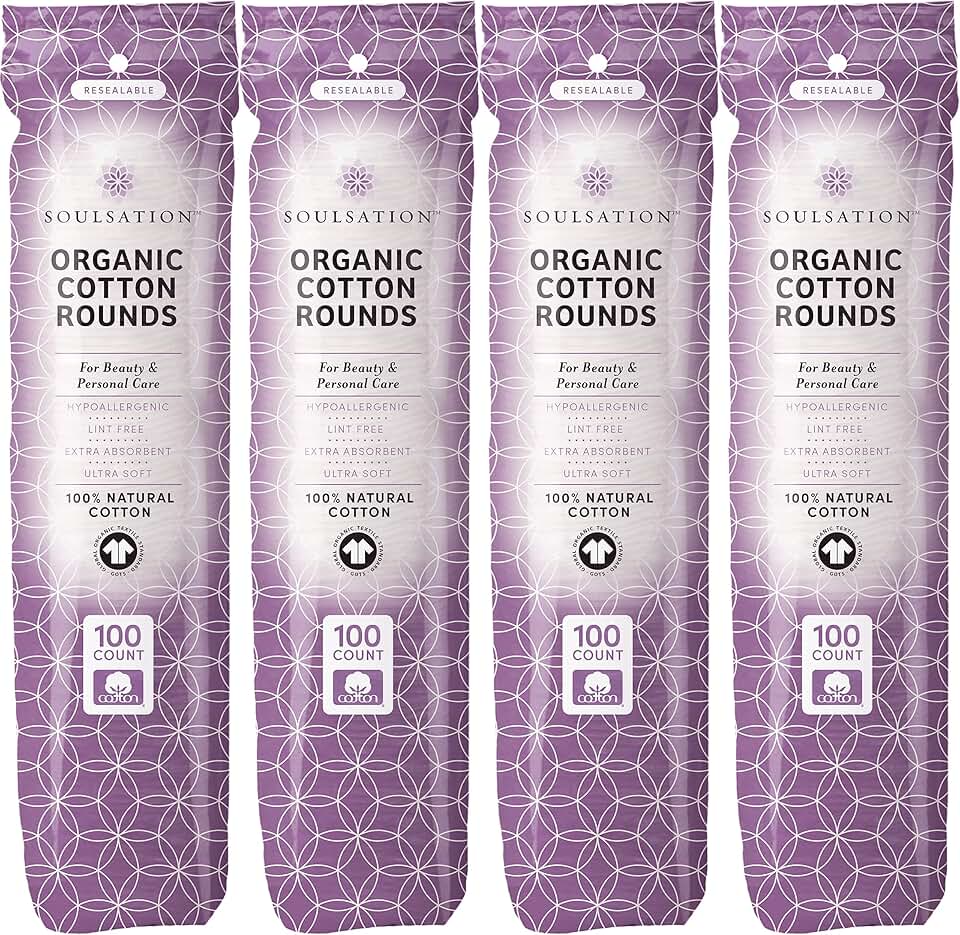 SoulSation Organic Cotton Rounds, 400 Count - Makeup Remover Pads for Face, Lint-Free