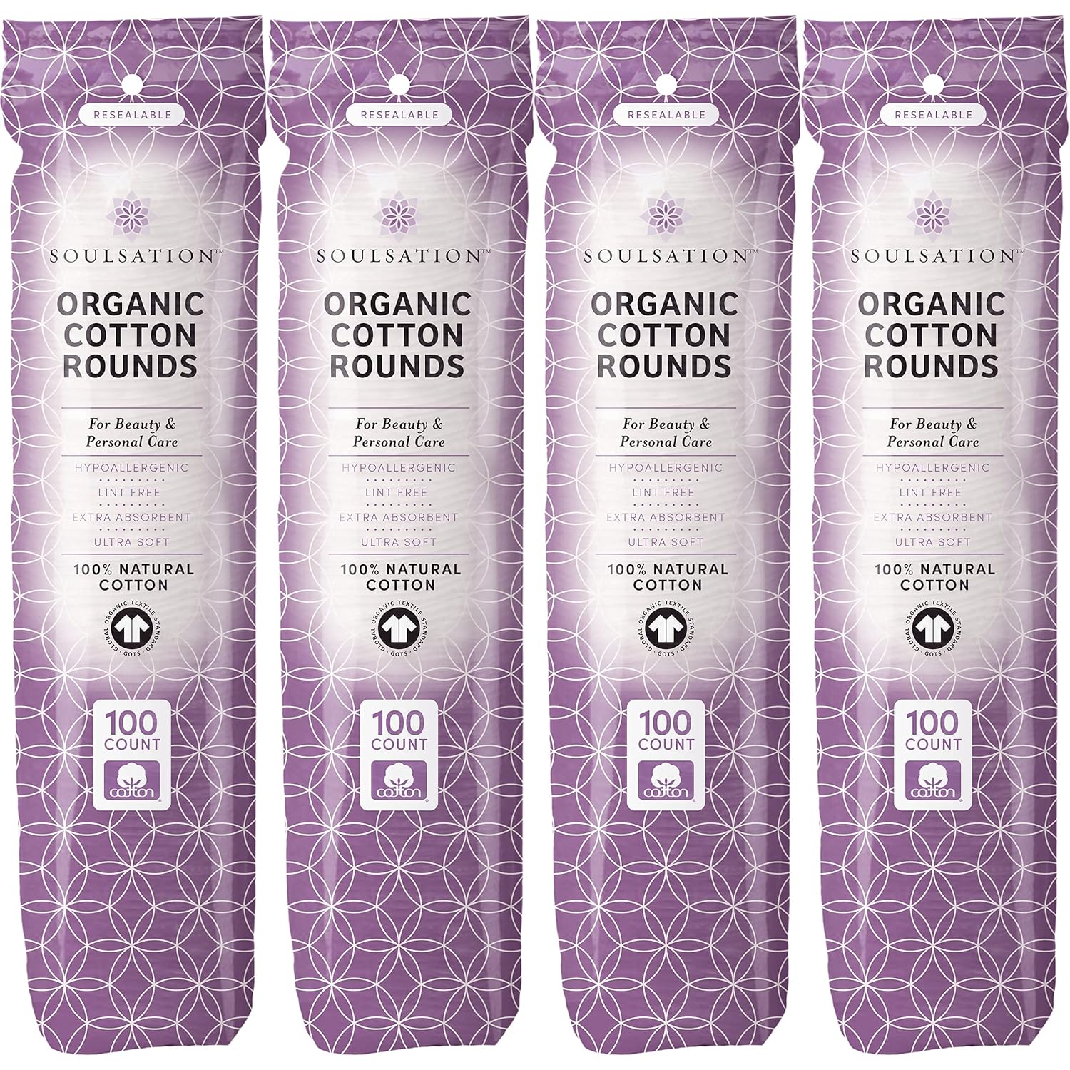 Organic Cotton Rounds 400 Count - Makeup Remover Pads for Face Lint-Free
