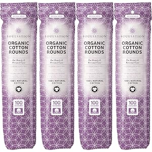 Organic Cotton Rounds 400 Count - Makeup Remover Pads for Face Lint-Free