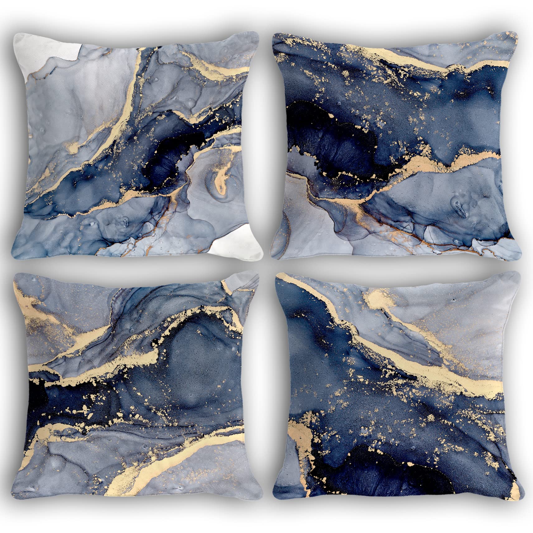 OGILRE Modern Abstract Marble Texture Blue Gold Watercolor Print Art Home Bedroom Decorations Soft Throw Pillow Cover, Minimalist Drawing Boho Pillow Case Pillowcase, 18x18 Inch 4 Pcs