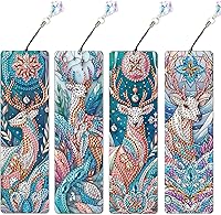 Vista 10 de Paquete de 4 marcadores de pintura de diamantes 5D, marcadores de arte de diamantes de plumas de pavo real con diamantes de imitación y borlas