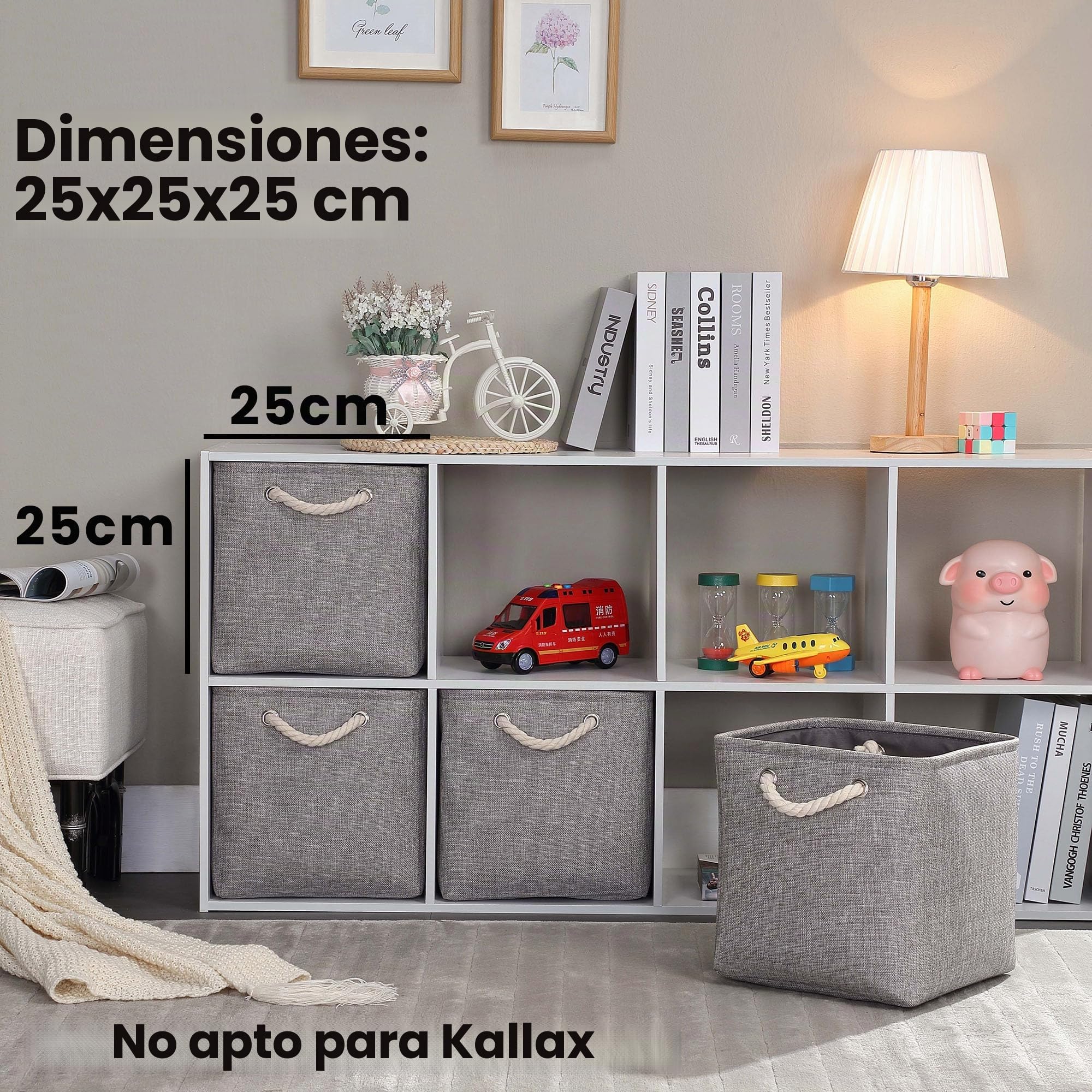 Mangata Cajas de Almacenaje, Cestas Almacenaje de Tela para Ropa, Armarios, Estantes, Juguetes, 25x25x25 cm (Plegable, 4X, Gris)