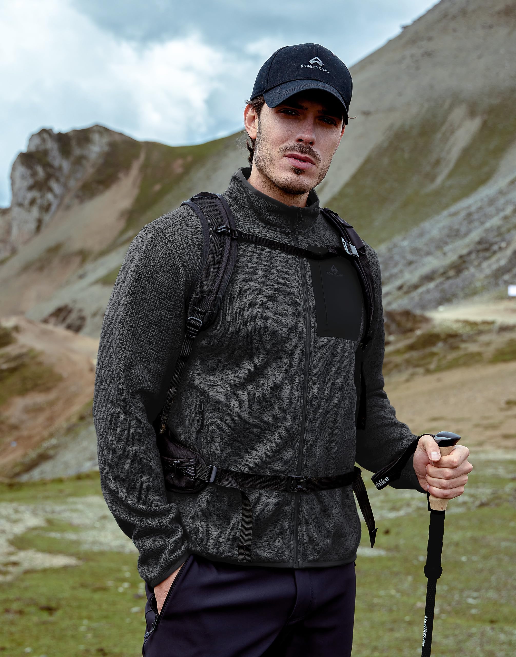 Herren Fleecejacke Strickjacke Ohne Kapuze Pullover Wandern Alltag | 100% Polyester,Antistatisch,Atmungsaktiv,5Taschen,Winddicht,Stehkragen,ElastischerSaum,OhneKapuze,Für Trekking,Wander