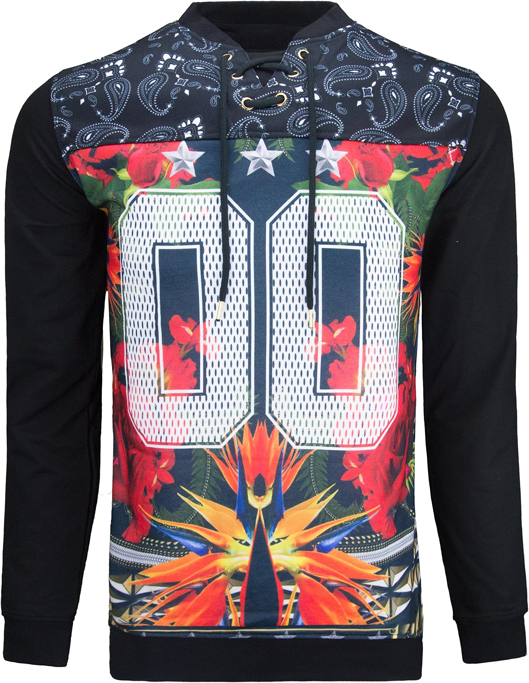Mens Pullover Hoodie Sweatshirt (Medium, Black,Flower)