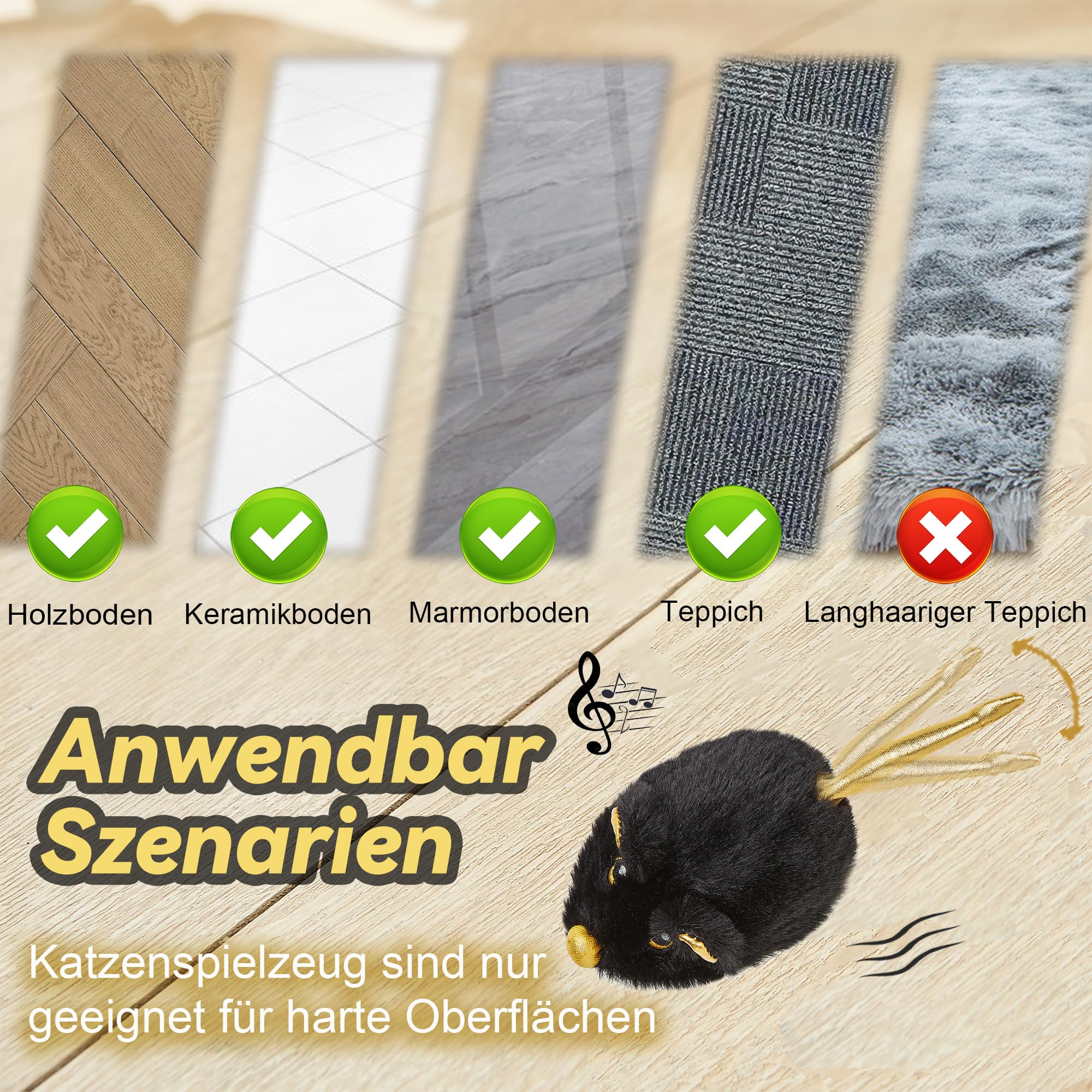 Vealind Katzenspielzeug Elektrisch Spielmaus, Katzenspielzeug Mäuse Spielmäuse für Katze mit Umzug USB Wiederaufladbar Interaktive Spielzeug Maus (Schwarz)