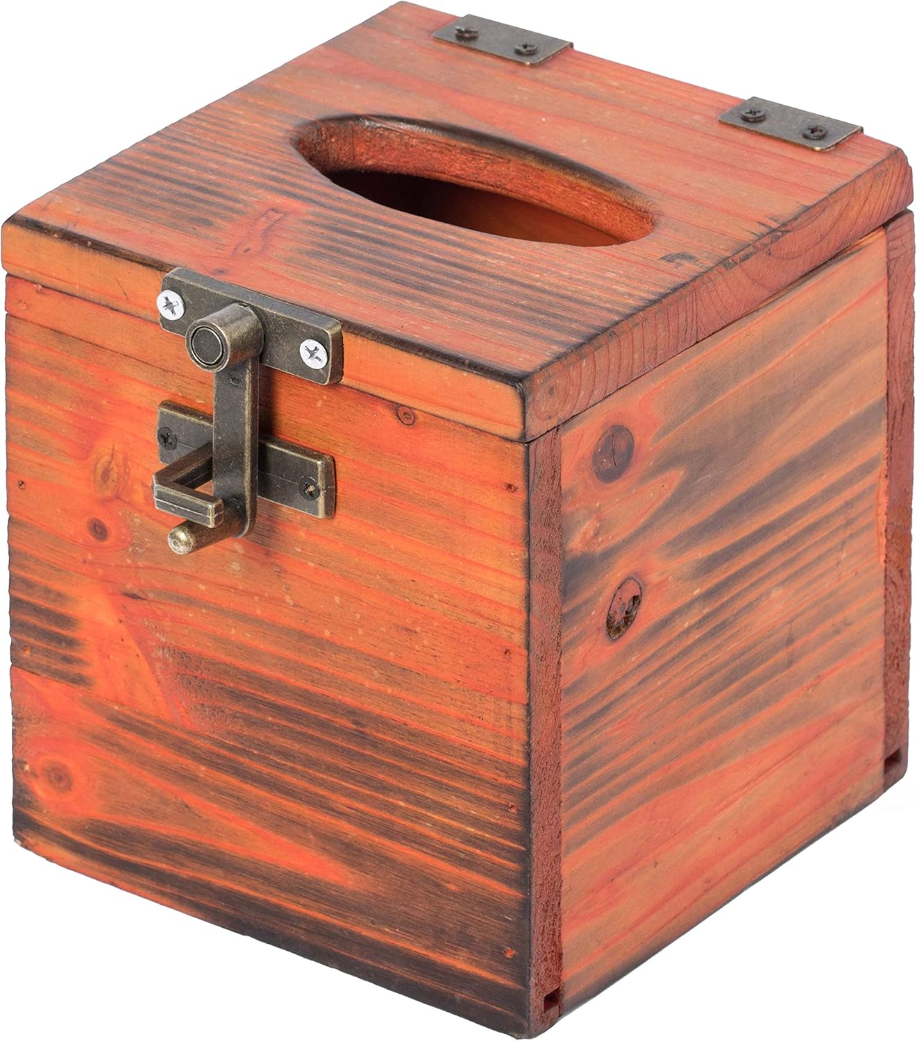 Vintiquewise Square Wooden Rustic Lockable Tissue Box Cover Holder