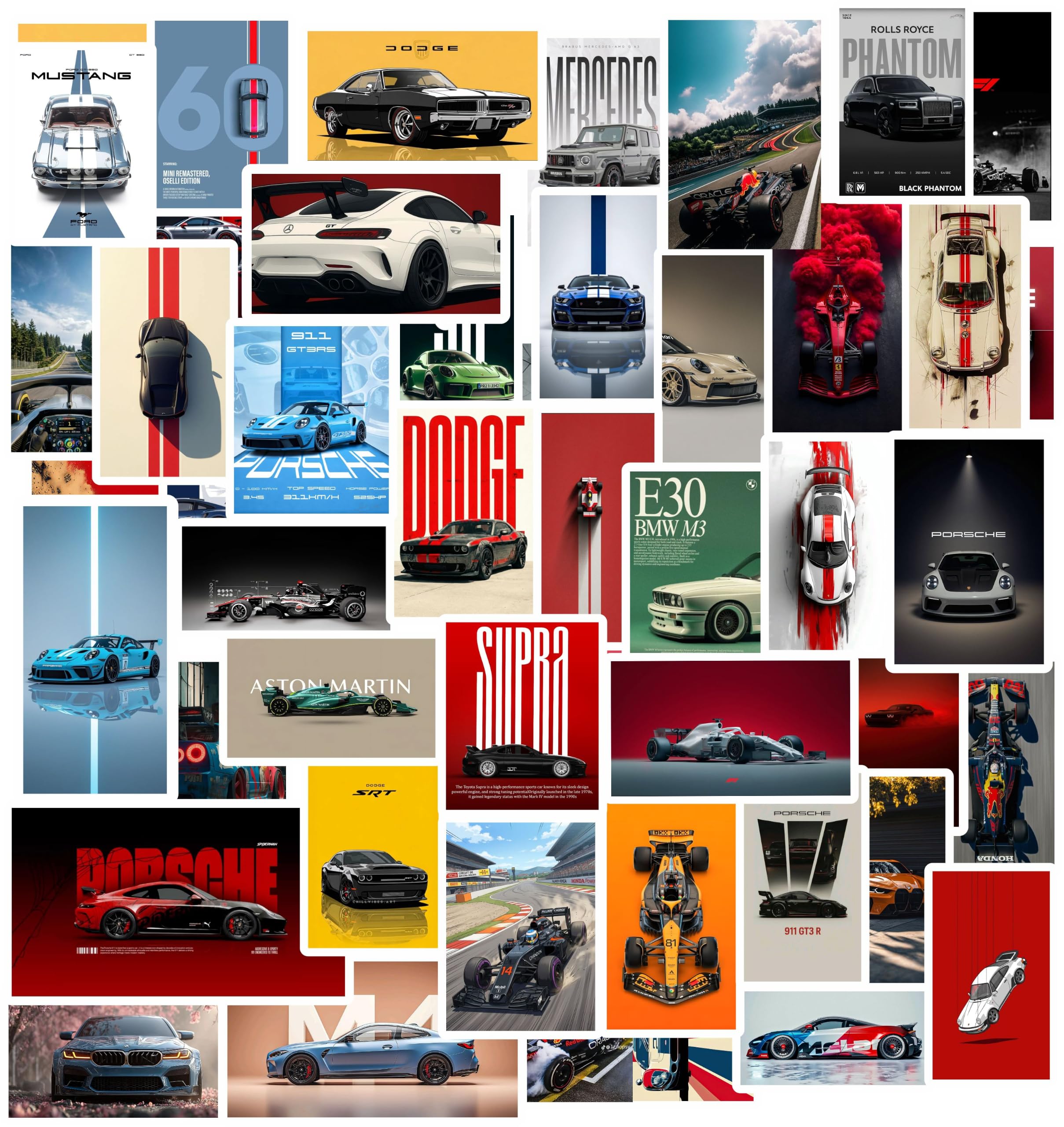 Sticker Nova Pack of 57 Premium Waterproof Super-Car Stickers for Laptop and Phone Case | Aesthetic Supercar, JDM & Racing Vinyl Decals Set-picture-16