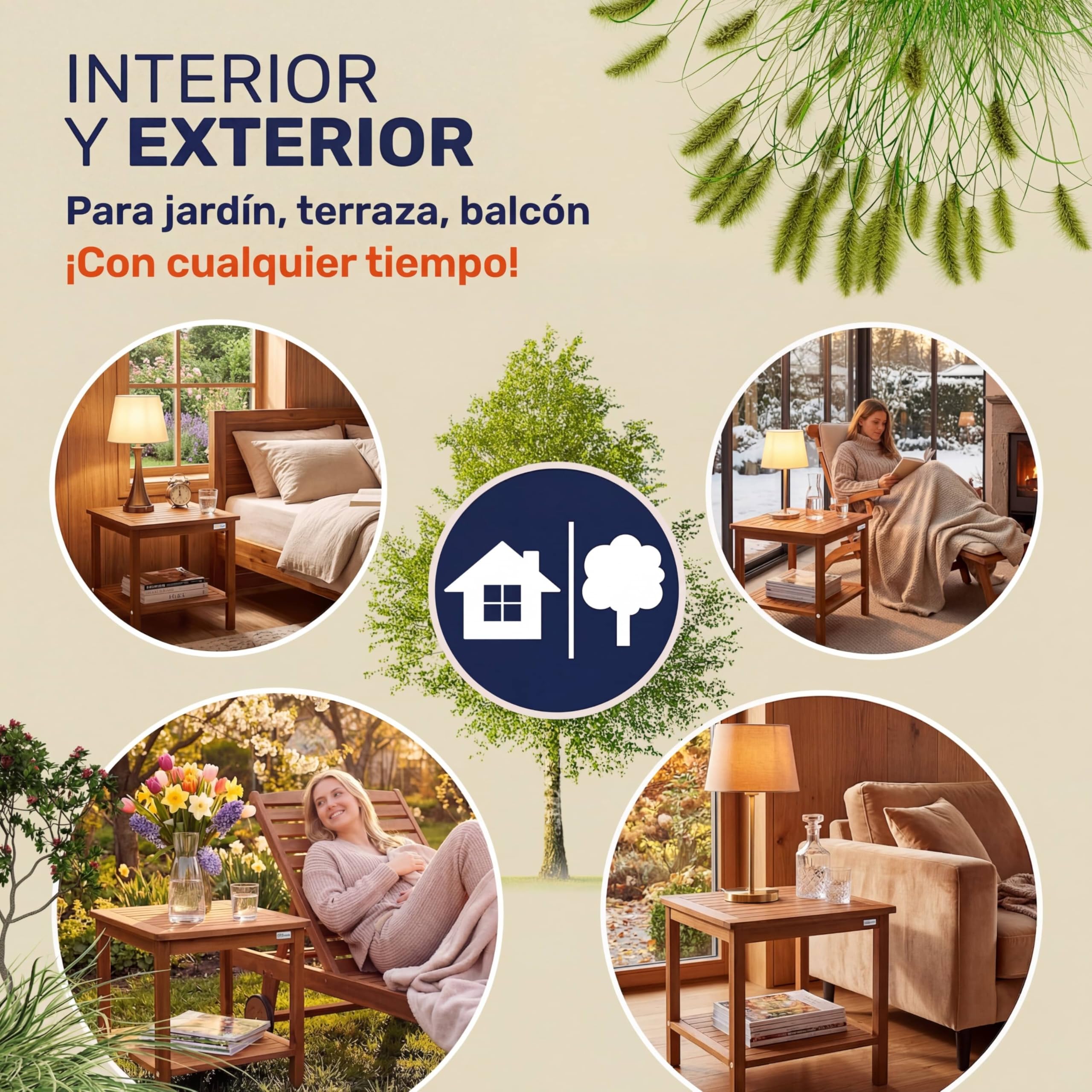 Casaria® Mesa Auxiliar Madera Acacia 2 Estantes Mesita Jardín 45x45x45cm Resistente Intemperie Capacidad Carga hasta 80 Kg Mueble Exterior Interior Terraza Balcón