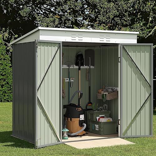 Miniatura 6 de Devoko Cobertizo de almacenamiento para exteriores de 6 x 4 pies, cobertizos de herramientas de jardín de metal y casa de almacenamiento al aire