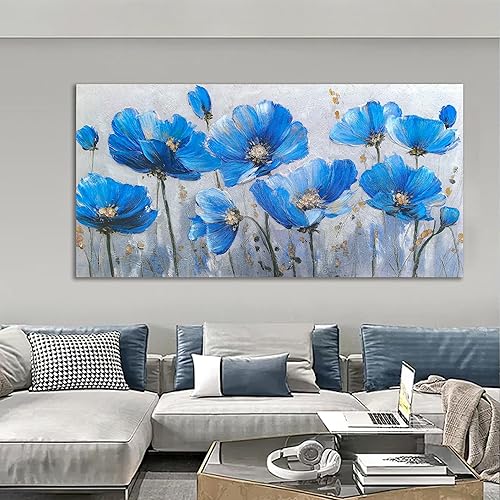 Miniatura 4 de Tarfupth Lienzo floral azul para pared, pintura botánica, imágenes de flores silvestres, obras de arte grandes para sala de estar, oficina, hogar,