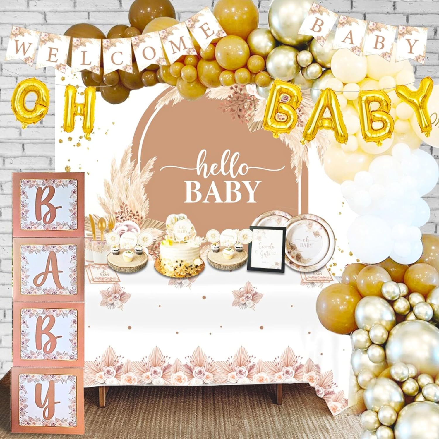 271 Pc Classic Winnie Baby Shower Decorations for Girl –All-In-1 Pink Pooh Baby Shower Balloon Arch, Vintage Pooh Bear Theme Party Decoration Kit with Backdrop, Banners, Baby Boxes, Sash & Table Décor