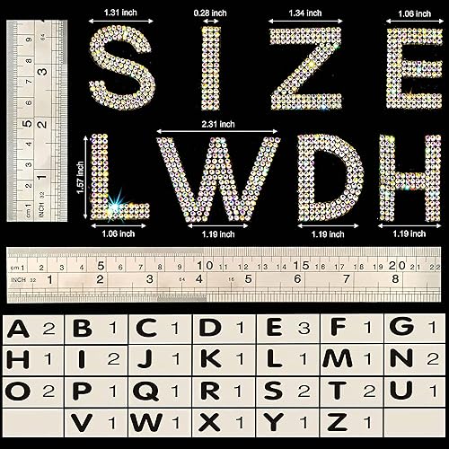 Miniatura 5 de Locacrystal 34 calcomanías de letras del alfabeto con diamantes de imitación, letras A-Z, autoadhesivas para planchar, calcomanías para autos,