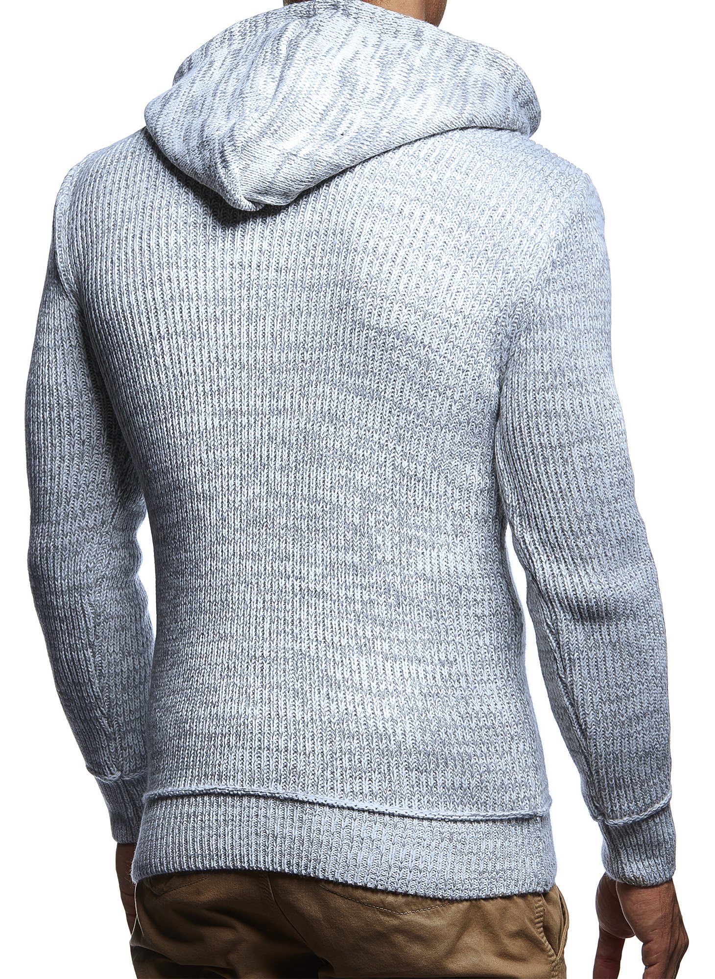 Leif Nelson Herren Pullover mit Kapuze Slim Fit Longseleeve Schwarzer Männer Strickpullover - Sweatshirt - Winterpullover Kapuzenpullover - Hoodie Pulli Langarm LN5450 Ecru-Grau XX-Large
