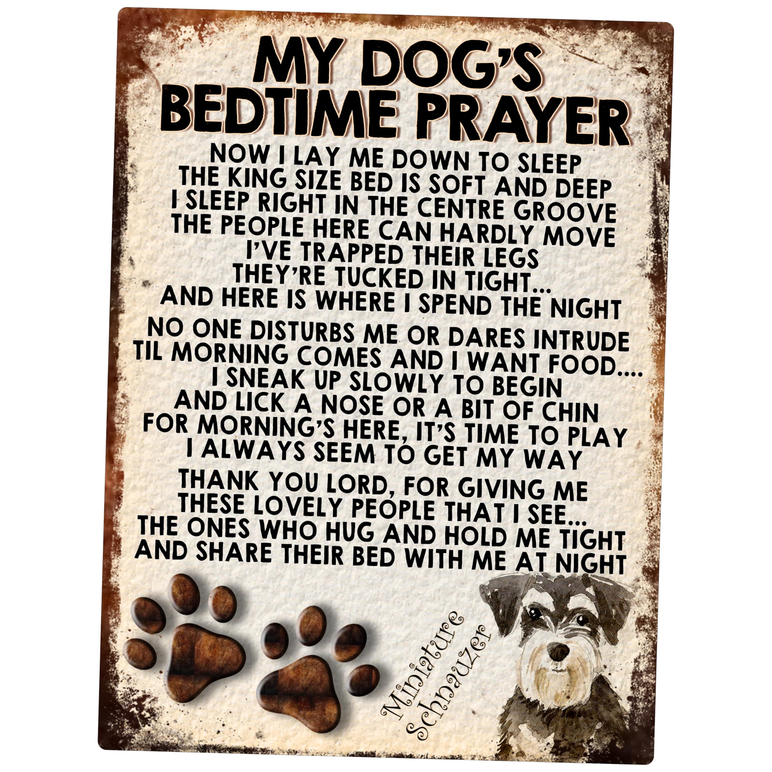 Shawprint Limited Miniature Schnauzer My Dog's Bedtime Prayer Retro Style Metal Tin Sign/Plaque (Miniature Schnauzer)