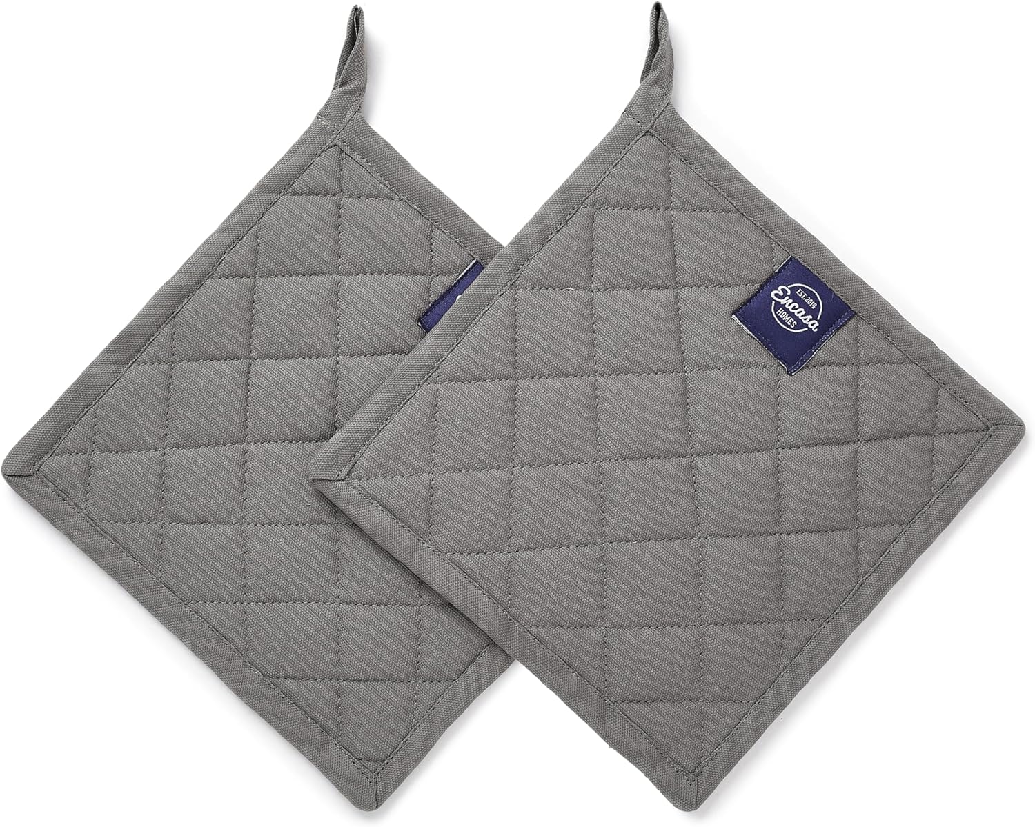 Encasa XO Heat Resistant Cotton Pot Holders with Hanging Loop - Set of 2 - Grey - Multipurpose Quilted Everyday Hot Pad for Kitchen, Camping, BBQ & Microwave - 8x8 in - Image 2