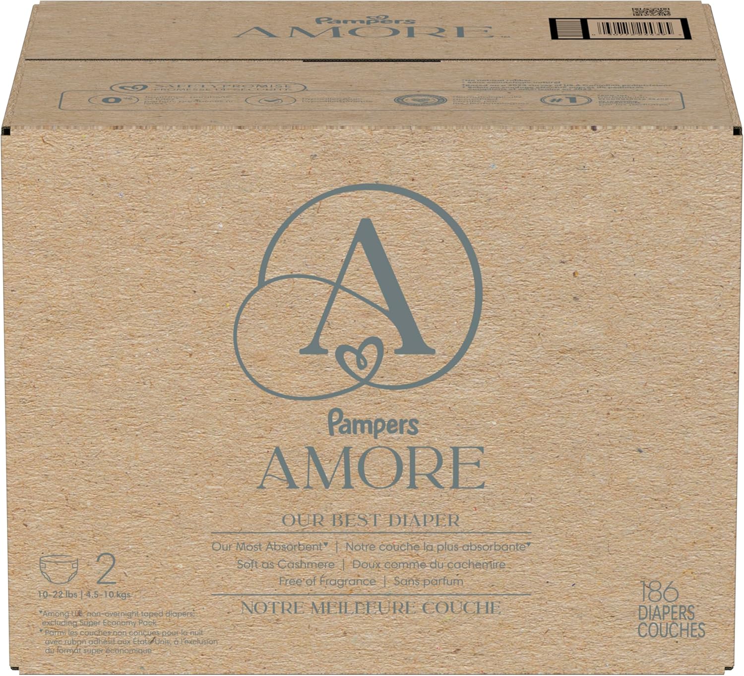 Pampers Amore, Size 2 (10-22 lbs), 186 Count, Our Best Diaper – Hypoallergenic & Fragrance Free, Up to 100% Leakproof, Soft as Cashmere - Image 15