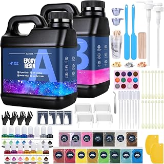 KISREL 82oz Clear Epoxy Resin Kit: 15 Pigments, 15 Mica Powders, No Yellowing, Bubble-Free for Crafts, Jewelry, Wood Molds