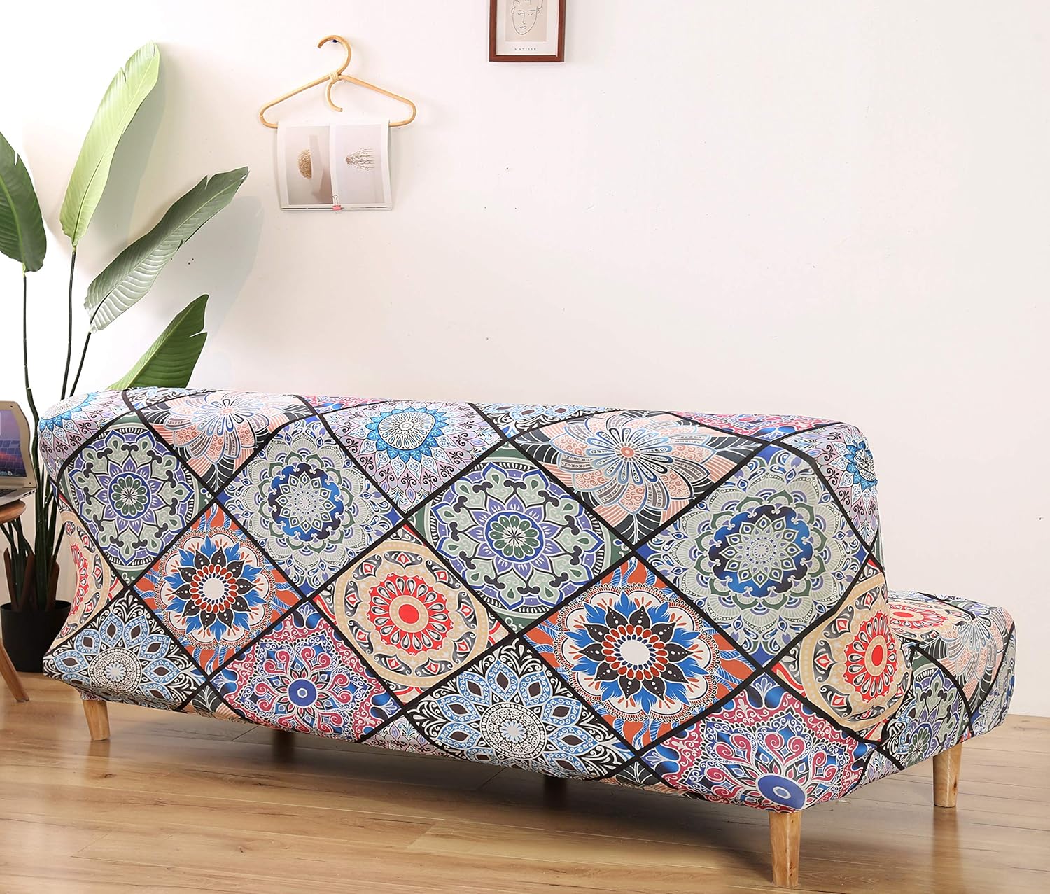 Futon Cover Armless Sofa Slipcover Stretch Elastic Reclining Detachable Folding Sofa Bed Covers Furniture Couch Protector (Pattern 14)
