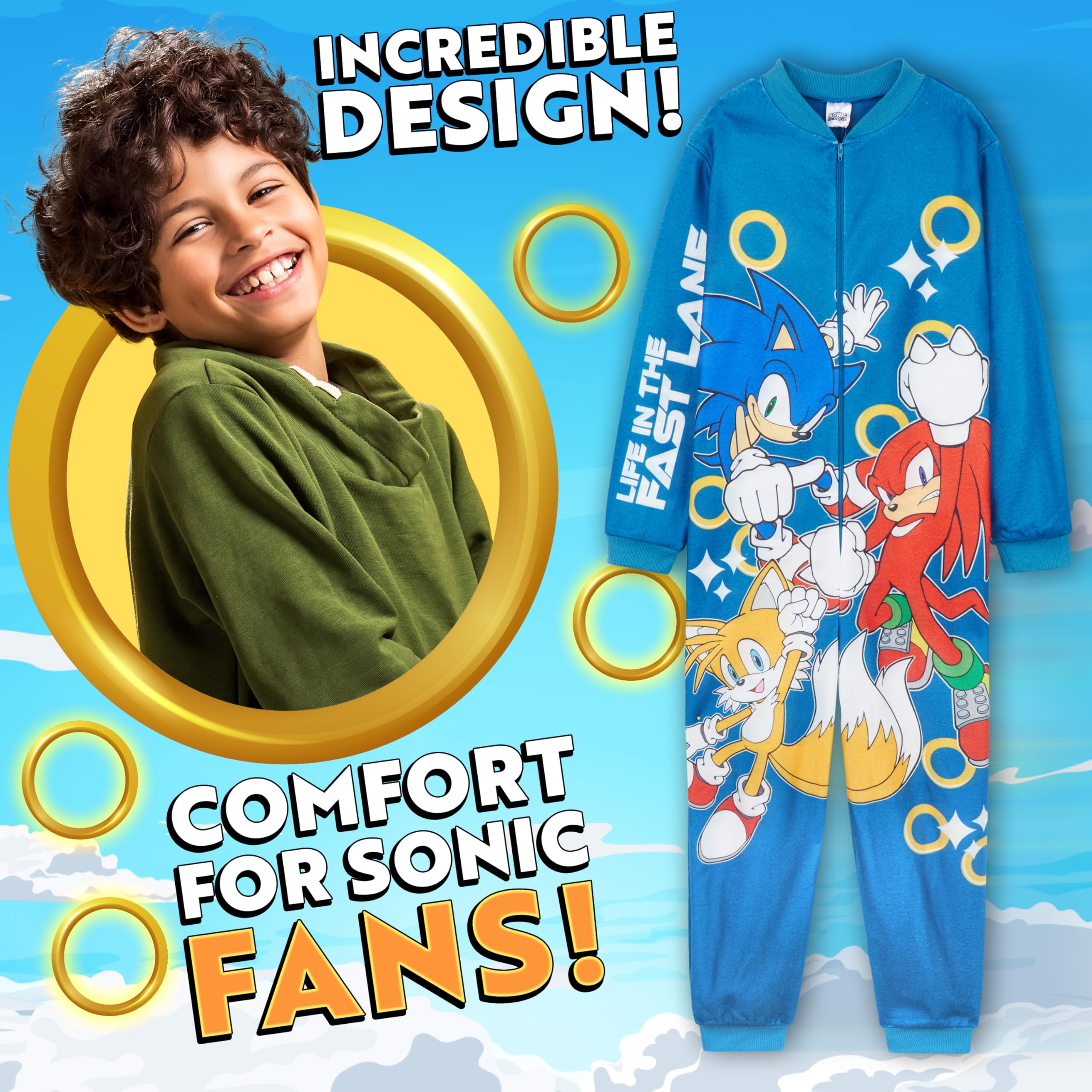 Get Trend Sonic The Hedgehog Pijama Entero Niño con o sin Capucha, Pijama Una Pieza, Polar Ropa de Dormir, Regalos para Niños