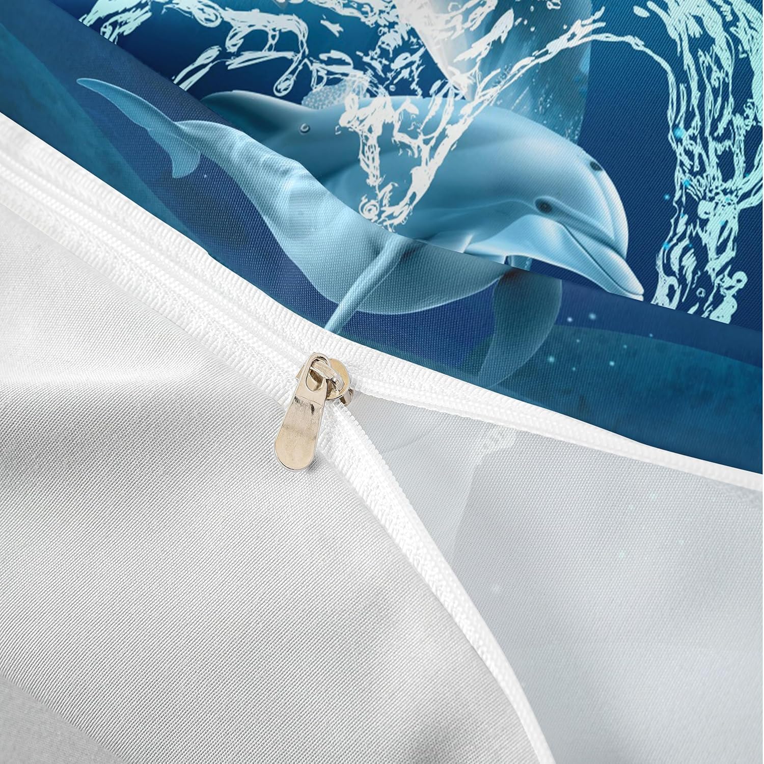 Cute Dolphin Bedding Set,Dolphins Play with Water Duvet Cover for Kids Teens Boys,Moonlight at Night Comforter Cover Decorative Room,Sea Animals Quilt Cover with 2 Pillowcases,Queen Size(No Comforter)