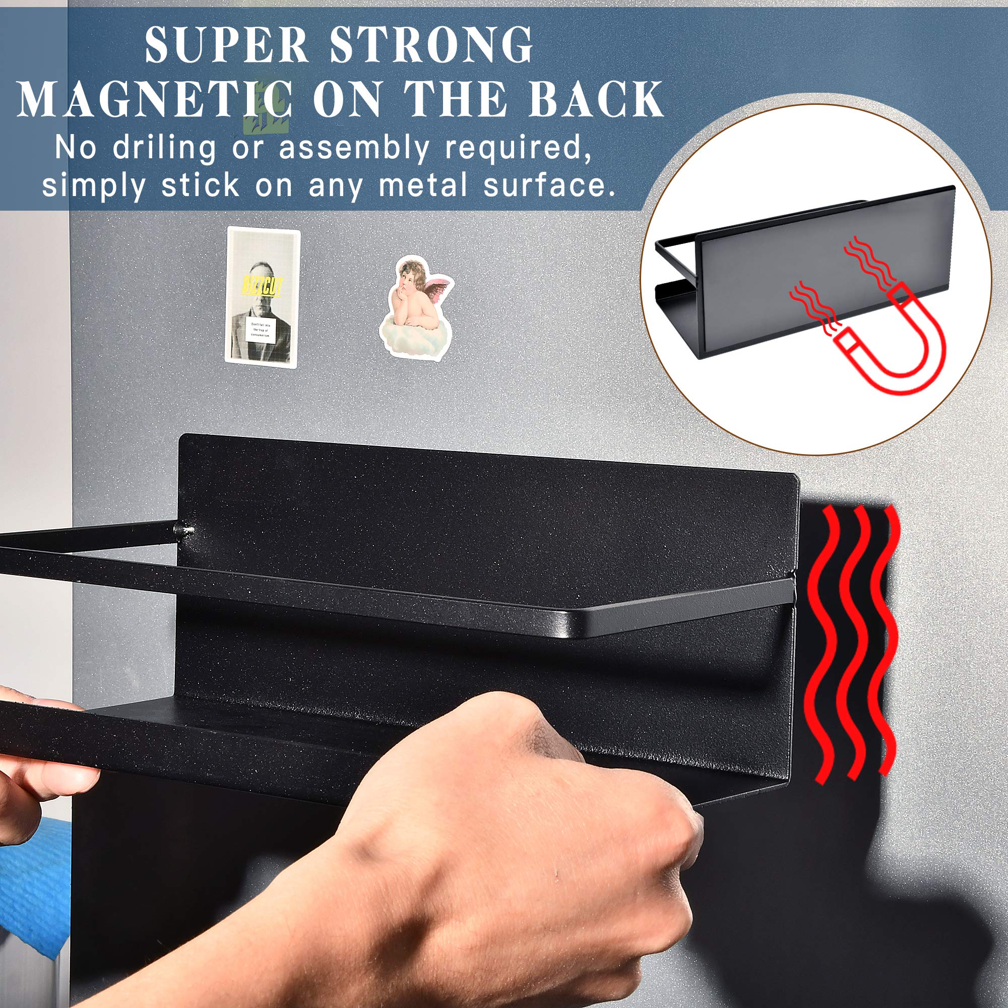 Magnetisches Gewürzregal, 2 Stück, Gewürzregal, Wandhalterung, einstöckig, Kühlschrank, Gewürzaufbewahrungsregal für Olivenöl, Speiseöle, Salz, Pfeffer, perfekter Platzsparer für Küche,