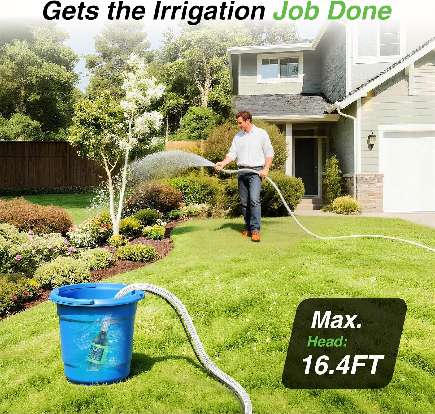 TaskStar Cordless Water Pump with 1H Runtime Battery & Hose, 1100GPH Brushless Small Submersible Utility Pump for Rain Barrel Pool Hot Tub Drain, Garden Irrigation, Flooded Basement Boat Emergency