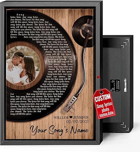 Vista 162 de H-DEWALL Letras de canciones personalizadas, lienzo enmarcado en marrón, música romántica del día de San Valentín, regalo personalizado para marido