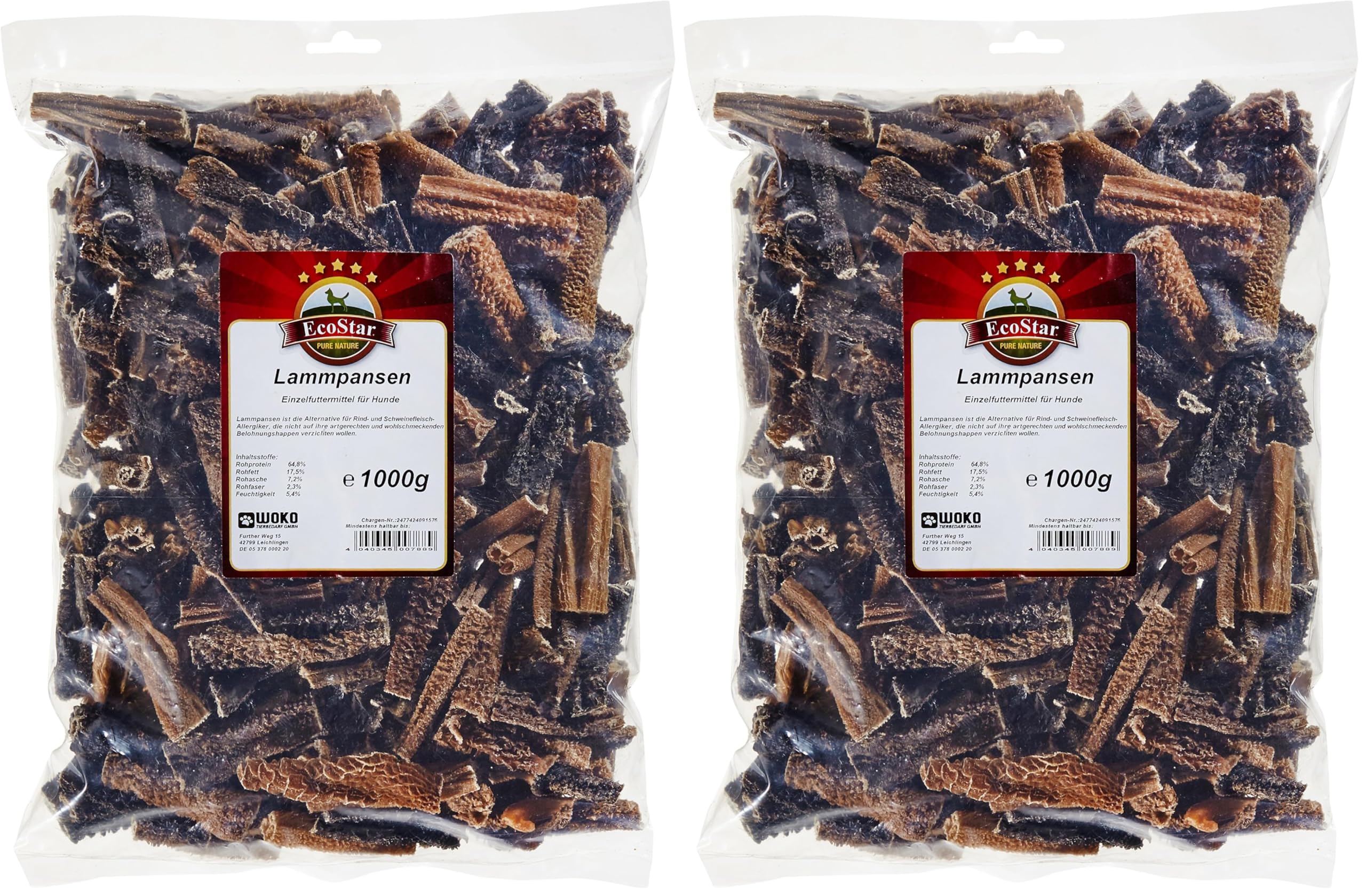 EcoStar Perros Snack Cordero pansen 1 kg, 1er Pack (1 x 1 kg) (Paquete de 2)