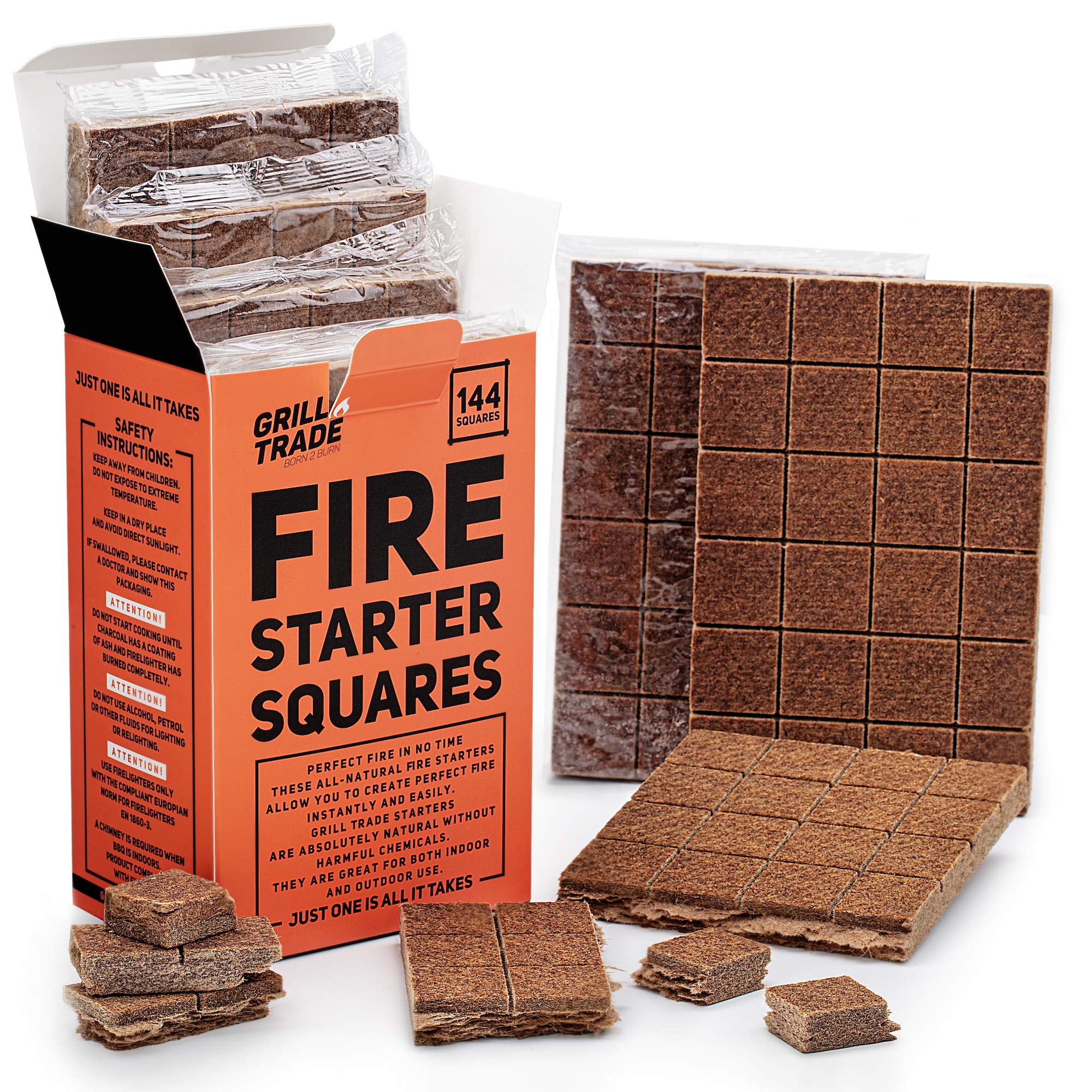Grill Trade Fire Starter Squares 144, Easy Burn Your BBQ Grill, Camping