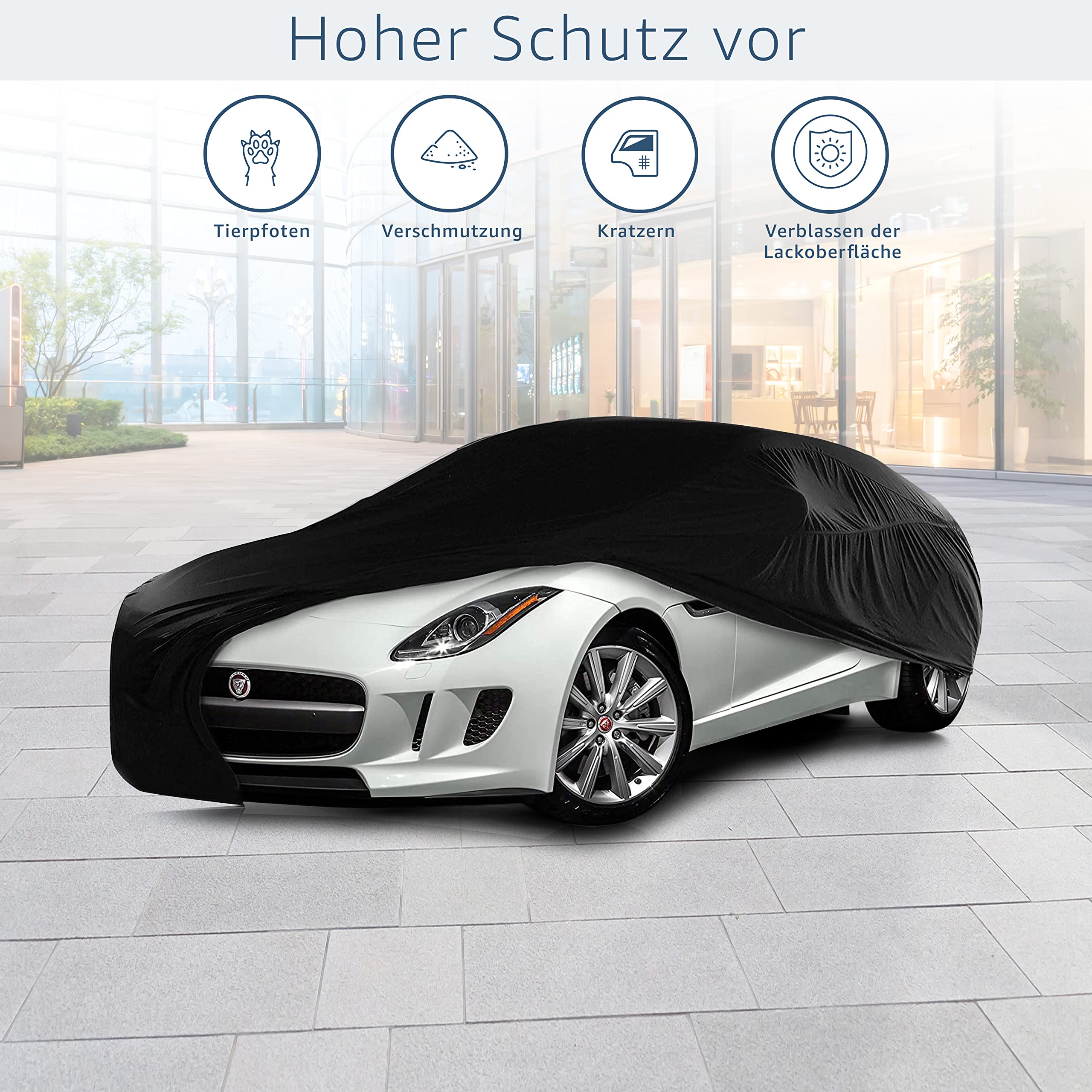 Cosmos - Autoabdeckung für den Innenbereich Kompatibel mit Allen Gängigen Coupé-Fahrzeugen, Elastisches, Atmungsaktives und Staubdichtes Gewebe, Weiche Auskleidung, Passgenauigkeit, Schwarz