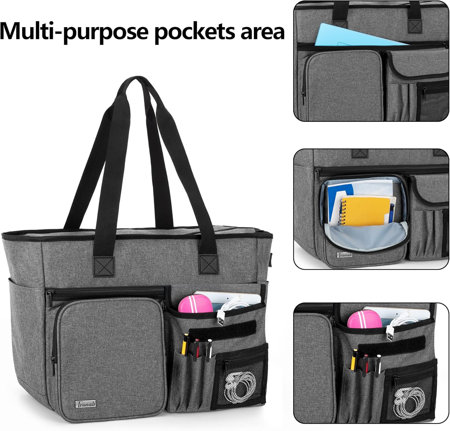 Trunab Teacher Tote Bag Work Bag with Multiple Pocket and Padded Compartment for up to 15.6”Laptop - Image 4
