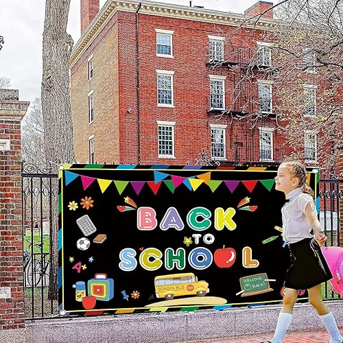 Miniatura 3 de Telón de fondo de bienvenida de regreso a la escuela de 5.9 x 3.6 pies para fotografía, pancarta de fiesta de bienvenida para el primer día de