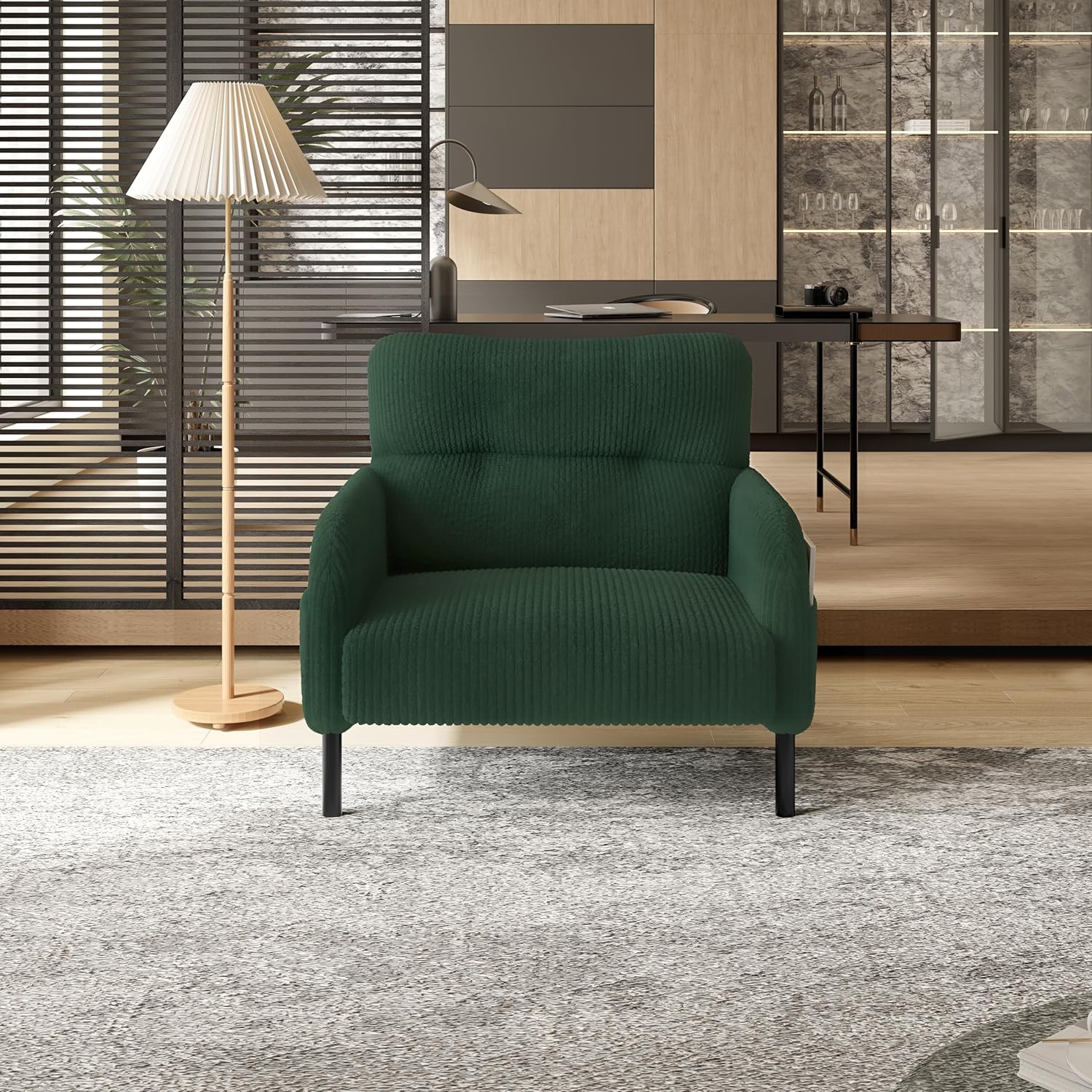 KEIKI 26" Corduroy Single Sofa Chair with Double Side Pockets & High Resilience Cushion, Modern Ergonomic Design Upholstery Oversized 1-Seater Accent Chair, Easy Assembly, for Living Room, Beige