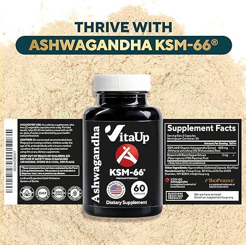 Miniatura 8 de Ashwagandha KSM-66 con Bioperine  Suplementos de Ashwagandha fabricados en Estados Unidos para apoyo de relajación, función cognitiva normal y