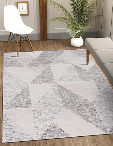 CAMILSON Alfombra de pelo largo para bebé, de 5 x 7 pies, moderna, de lujo, con patrón geométrico, fácil de llevar, suave, de pelo medio, resistente