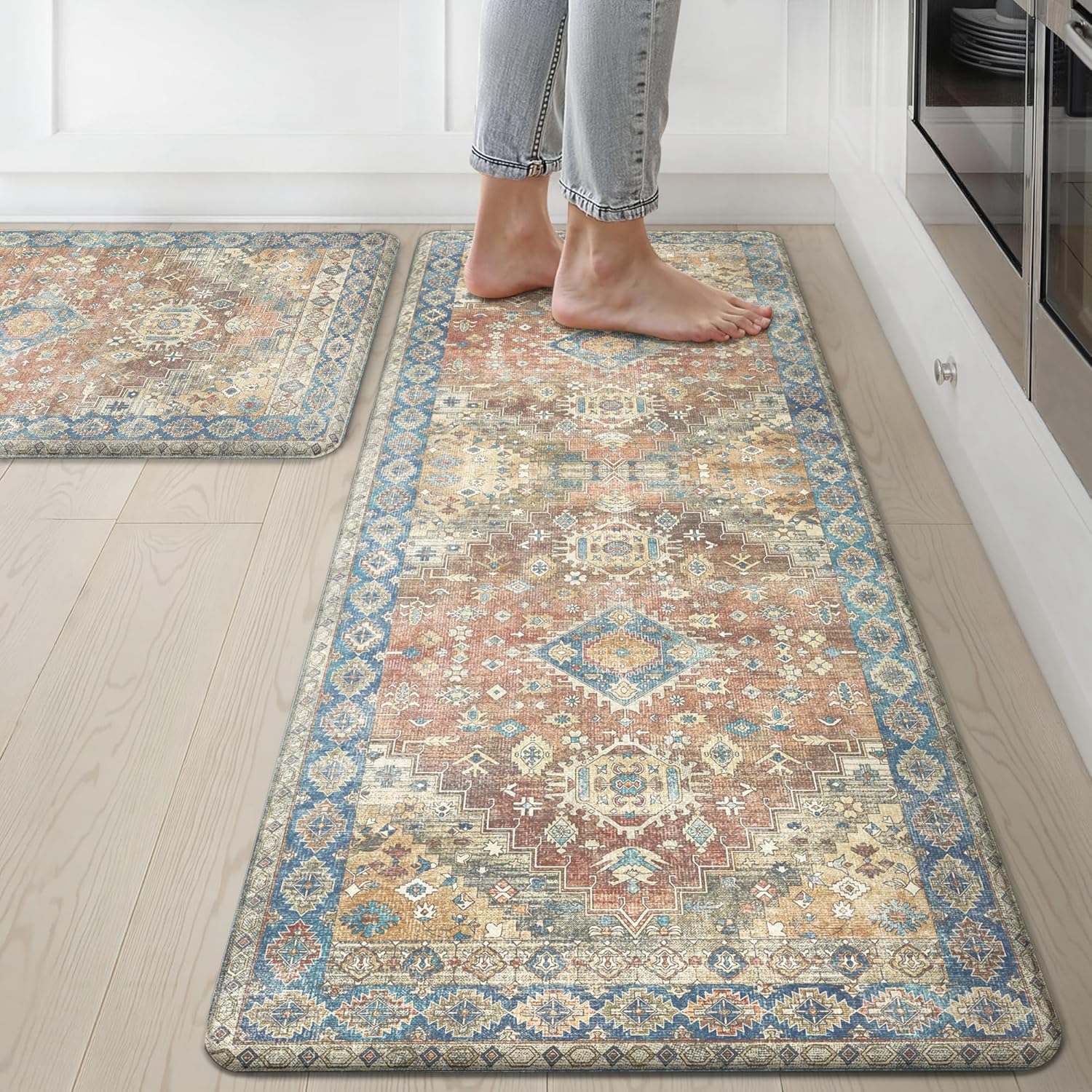 GENIMO Kitchen Mats for Floor, 2PCS Kitchen Rugs Non Slip Washable, Waterproof Anti Fatigue Mat, Comfort Standing Runner Rug for Sink, Office, Laundry, Home, 17.3″x47″+17.3″x30″, RetroBrick GENIMO Kitchen Mats for Floor, 2PCS Kitchen Rugs Non Slip Washable, Waterproof Anti Fatigue Mat, Comfort Standing Runner Rug for Sink, Office, Laundry, Home, 17.3″x47″+17.3″x30″, RetroBrick
