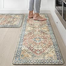 GENIMO Kitchen Mats for Floor, 2PCS Kitchen Rugs Non Slip Washable, Waterproof Anti Fatigue Mat, Comfort Standing Runner Rug for Sink, Office, Laundry, Home, 17.3"x47"+17.3"x30", RetroBrick