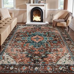 Ciicool 8X10 Area Rugs for Living Room,Washable Large Oriental Non-Slip Carpet for Bedroom Dining Room,Boho Thin Throw Rug for Kitchen