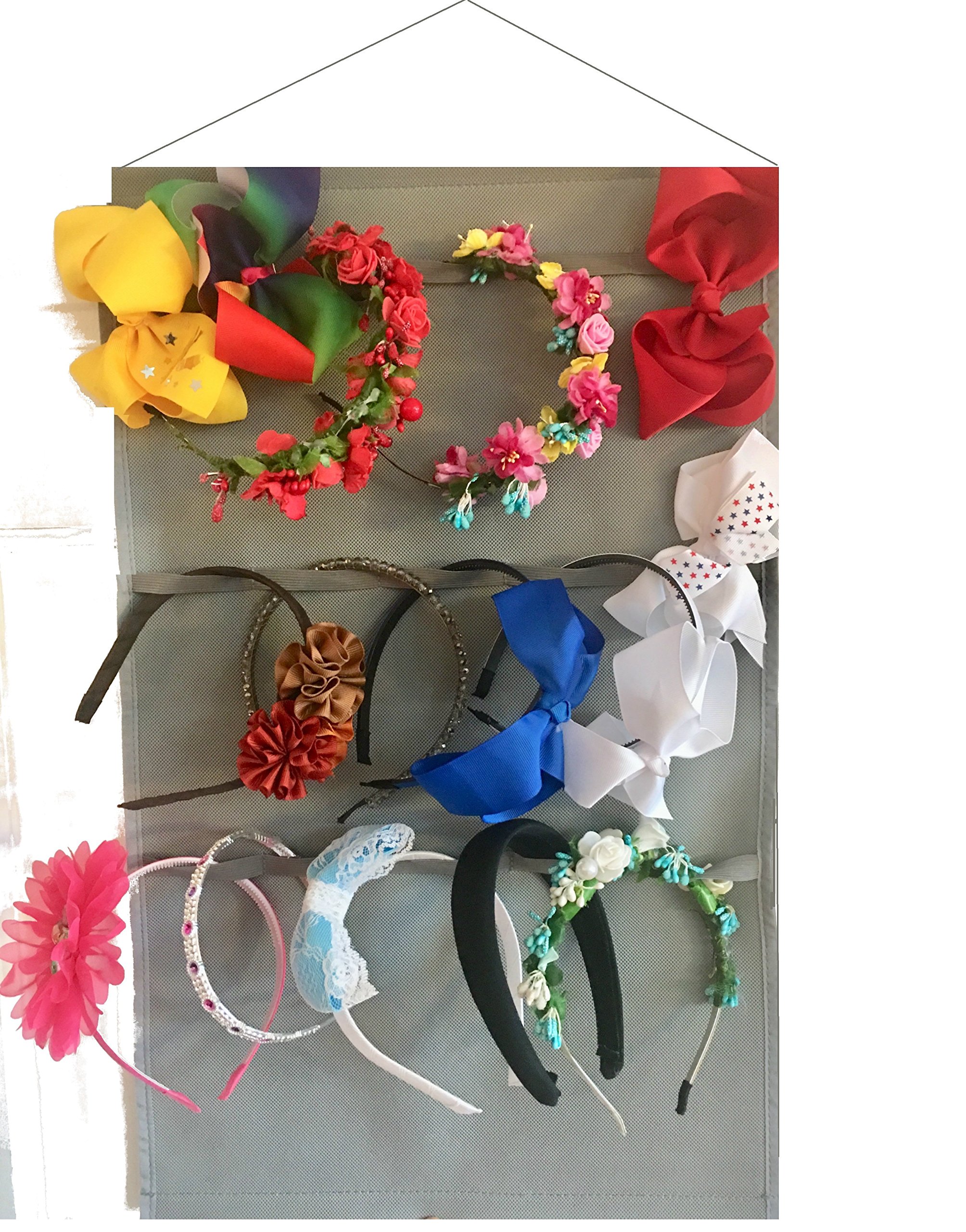 Ikiriska Headband Holder, Hair Band Hair Clip Organizer for Wall/Door Black and Beige (Gray)