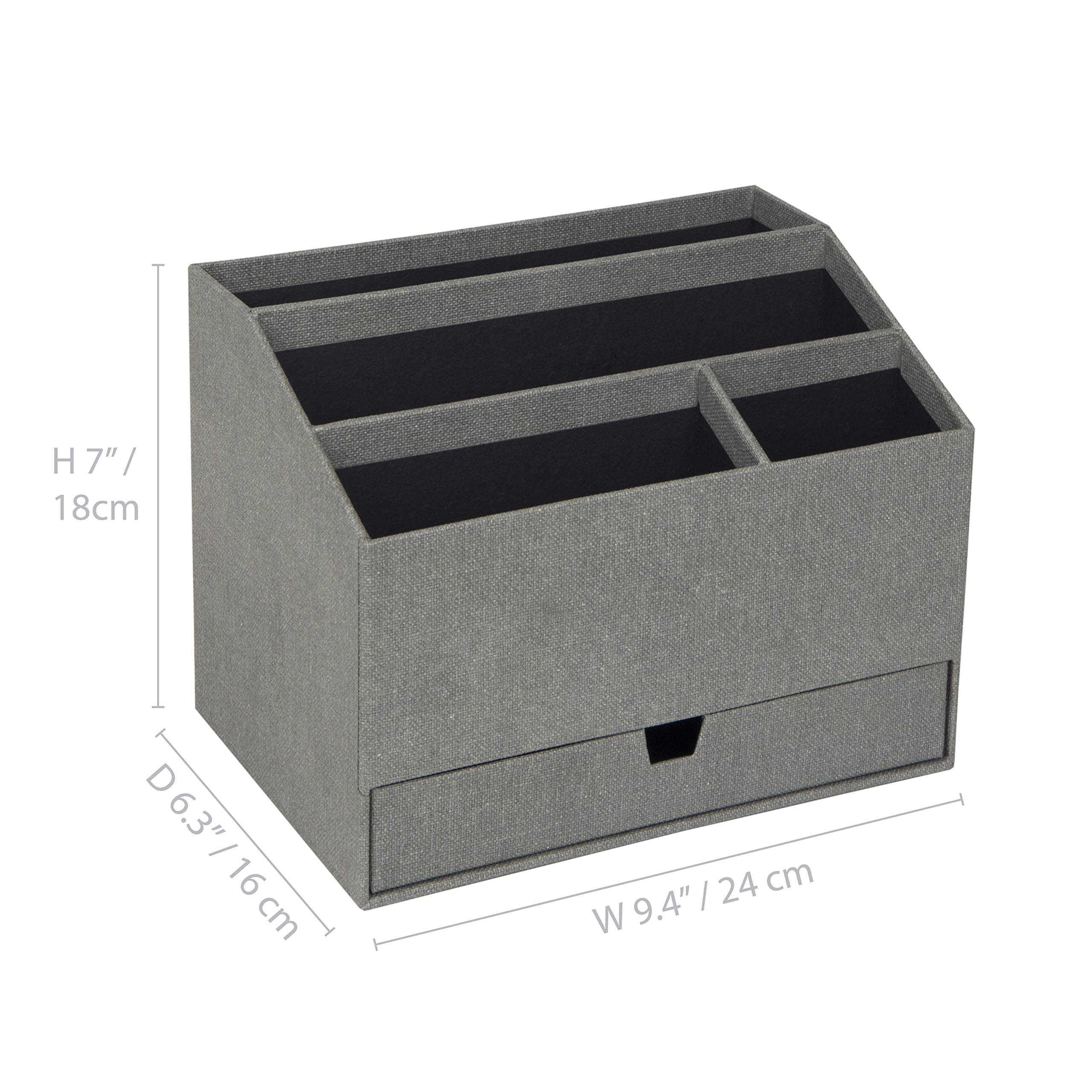 Bigso Greta Schreibtisch-Organizer – robuster Büro-Schreibtisch-Organizer für Bürobedarf und Zubehör – 4 Fächer und Schublade für individuelle Organisation – 23,9 x 15,7 x 18,3 cm – Grau