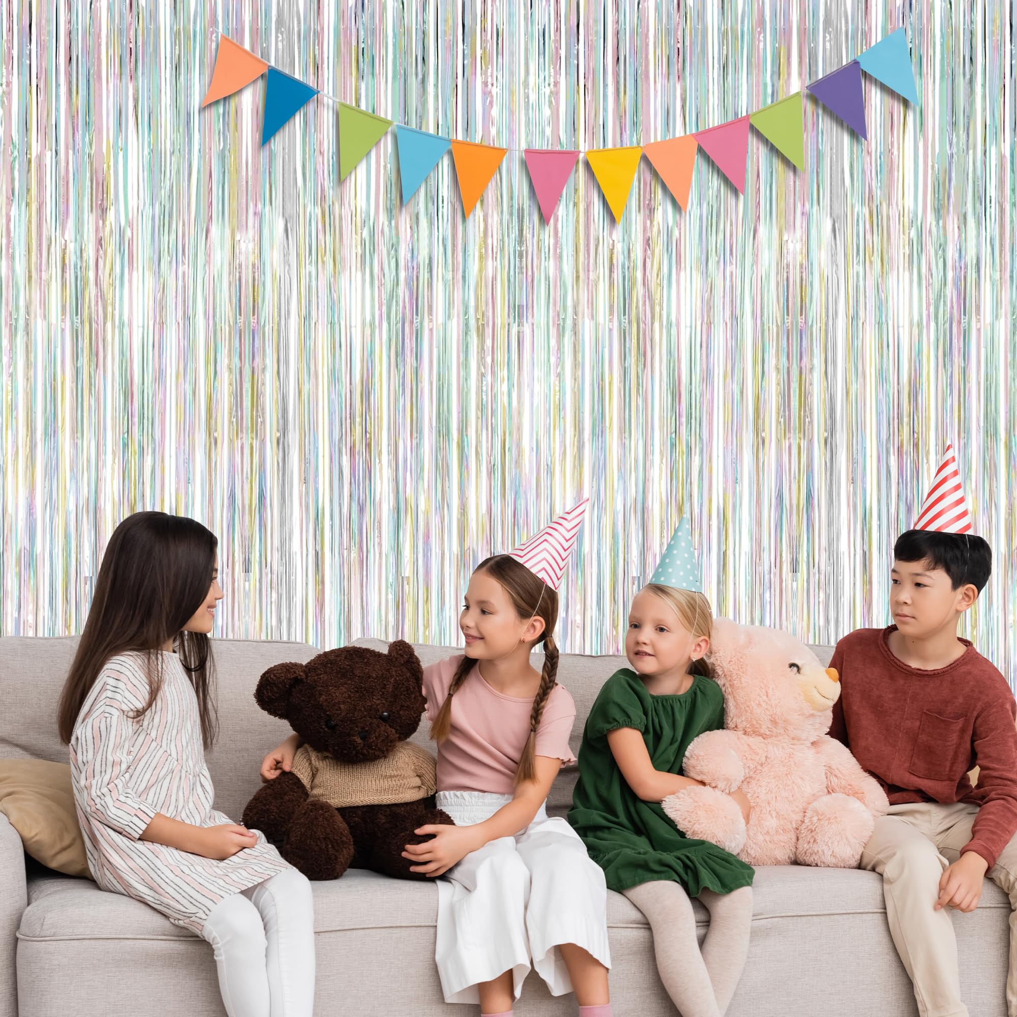 Paquete de 2 cortinas de flecos plateados láser de 3.28 pies x 7.05 pies, telón de fondo metálico de San Valentín, telón de fondo de oropel para fiestas, decoraciones de fiesta para aniversarios de