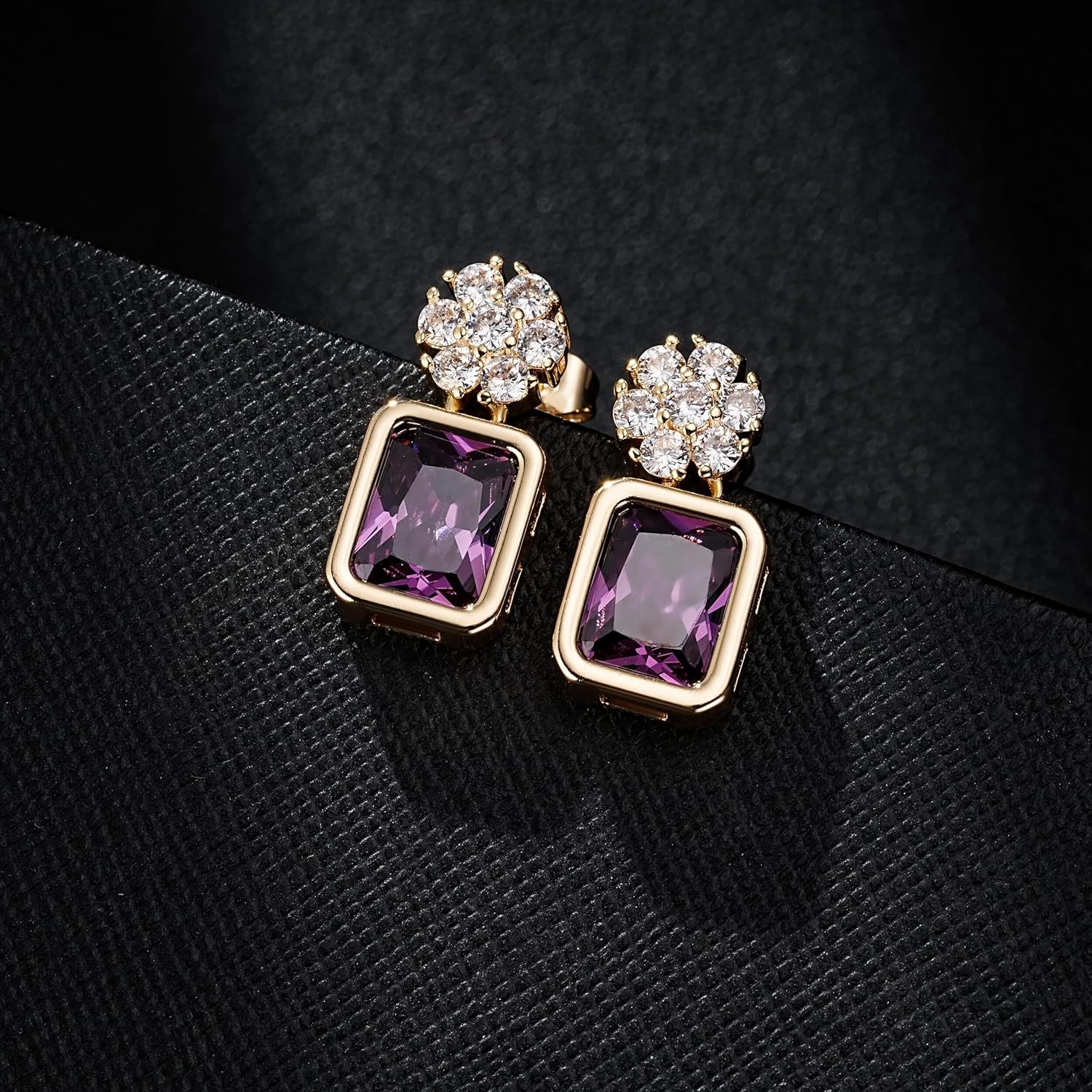 EVEVIC Austrian Crystal Square Drop Flower Studs Earrings for Women 14K Gold Plated Dangle Earring Jewelry Gifts - Image 4