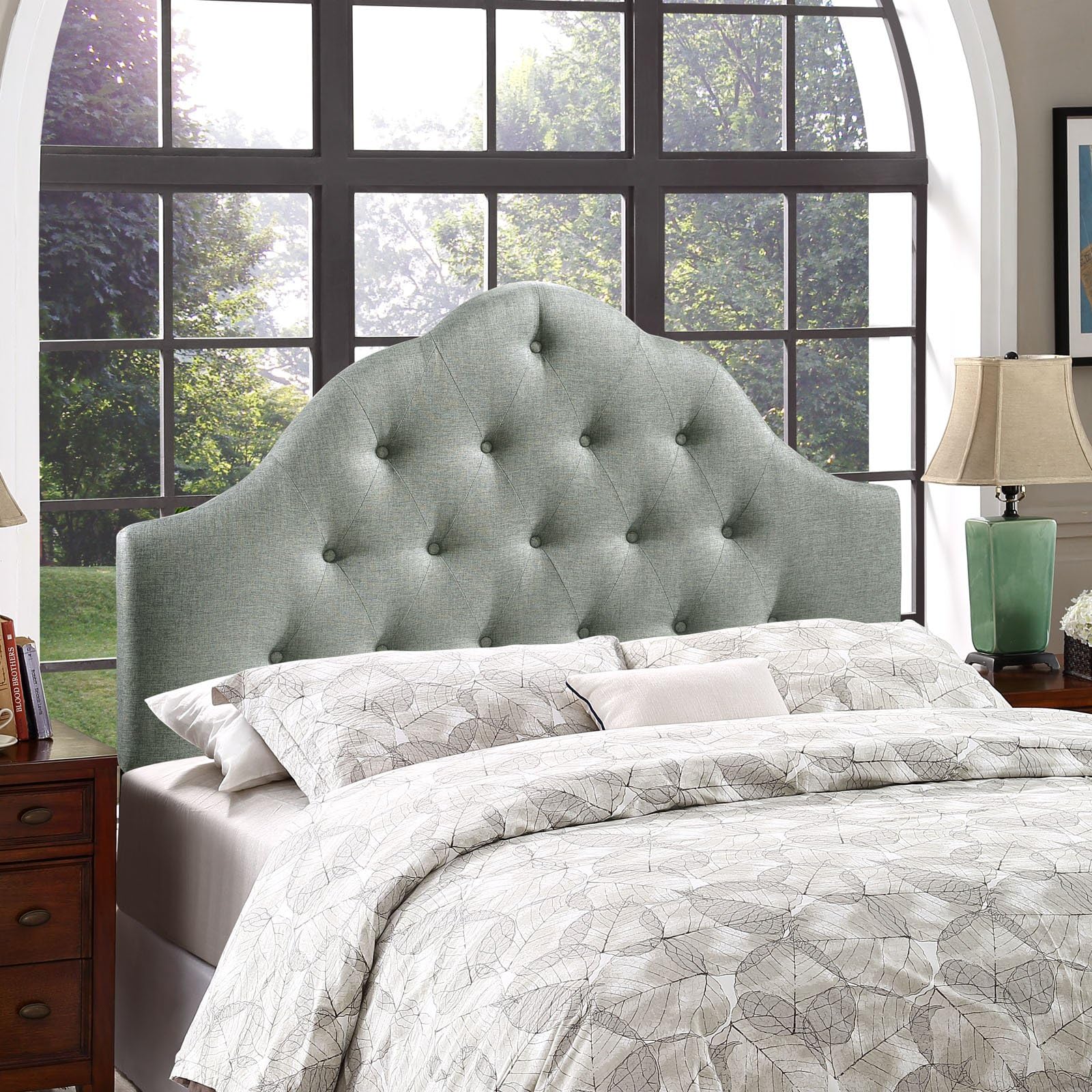 Modway Sovereign Tufted Button Linen Fabric Upholstered King Headboard in Gray