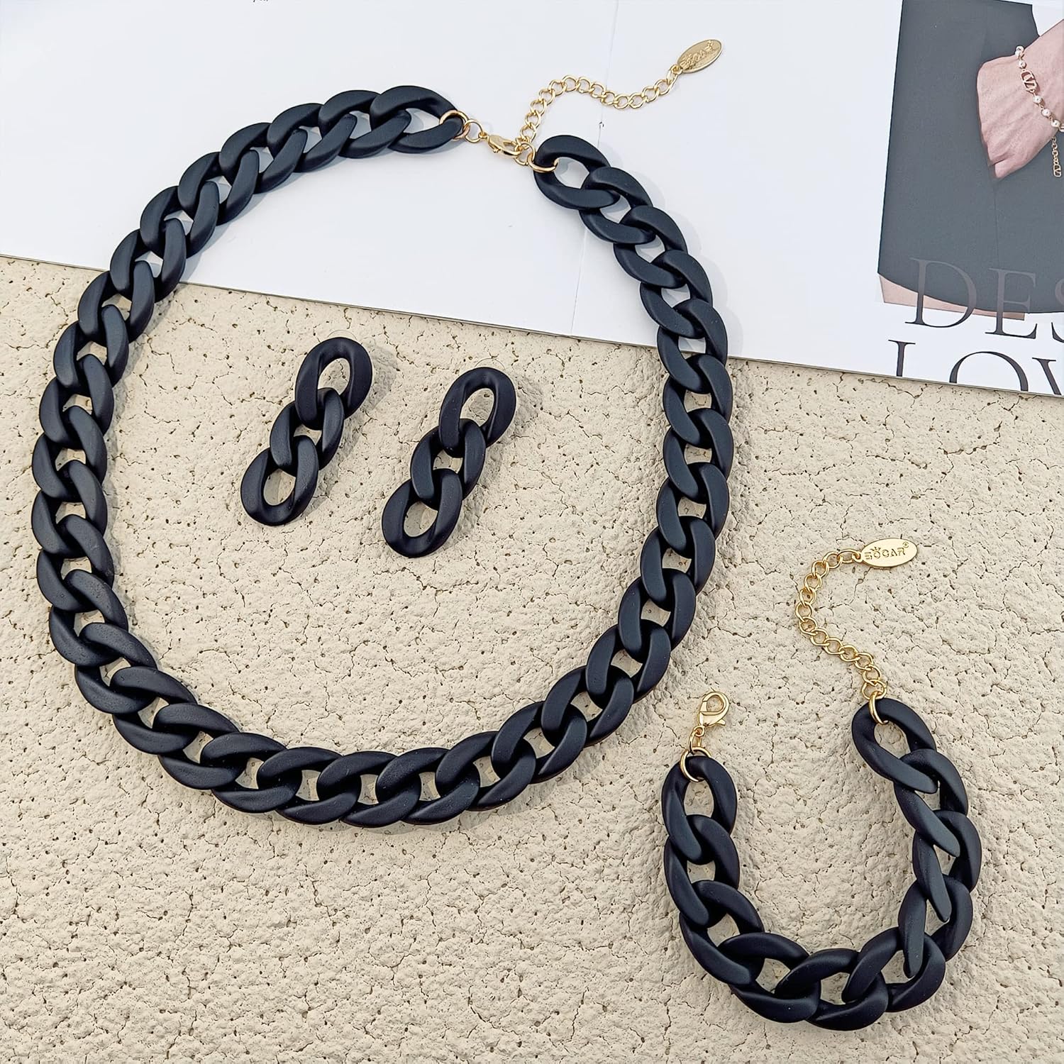 Bocar Statement Acrylic Chunky Necklace for Women Cuban Link Chain Collar Necklace Bracelcet Earrings Fashion Costume Jewelry Set - Image 3