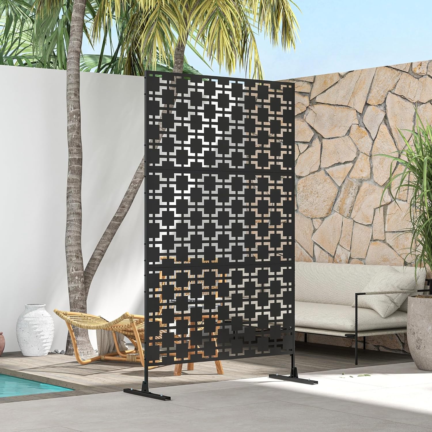 Outdoor Privacy Screen with Steel Frame and Grid Design for Yard Decoration and Plant Support