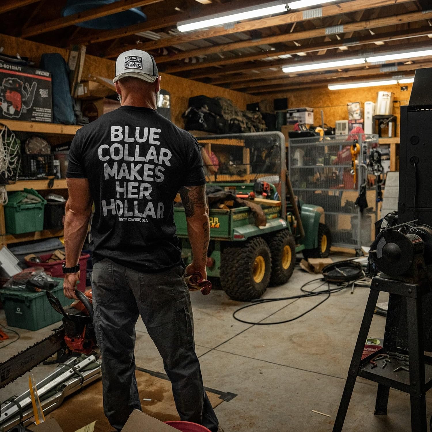 Combat Iron Men’s Graphic Short Sleeve T-Shirt | Blue Collar Makes Her Hollar Tee | Athletic Fit Shirt