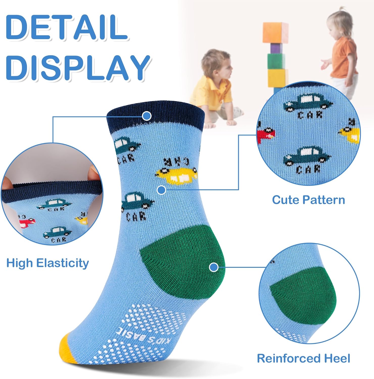 GRPSKCOS Toddler Non Slip Socks- 12 Pairs Anti Skid Kids Socks Cute Crew Grips Sock for 1-7 Years Boys Girls Children - Image 4