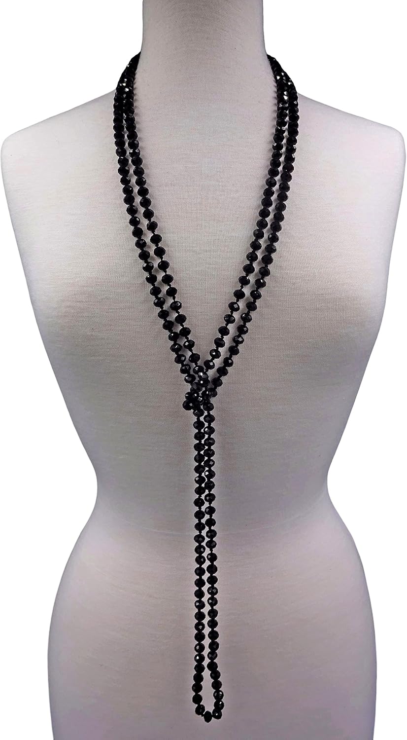 MGR MY GEMS ROCK! 80-inch 6x8MM Endless Infinity Beaded Long OR 4-Layer Multi Strand Statement Crystal Necklace.